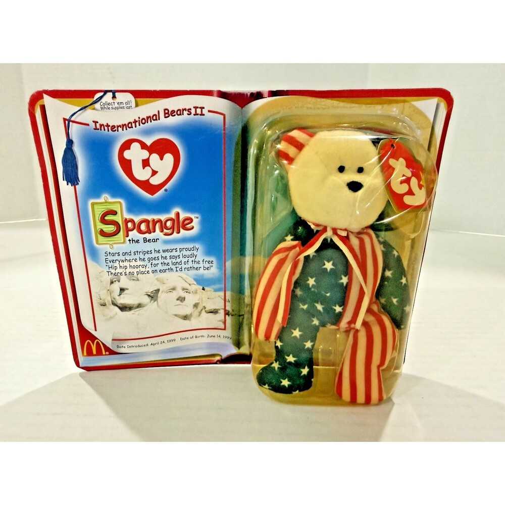 Vintage Ty Beanie Babies Spangle Bear McDonalds 1999 Original Packaging w/Errors